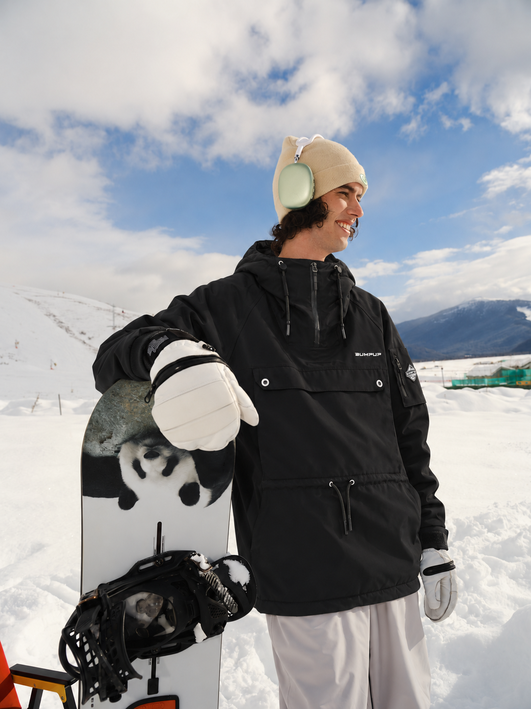 BUMP Insulated Anorak Ski Jacket for Men&Women, Pullover Snowboard  Jacket Black