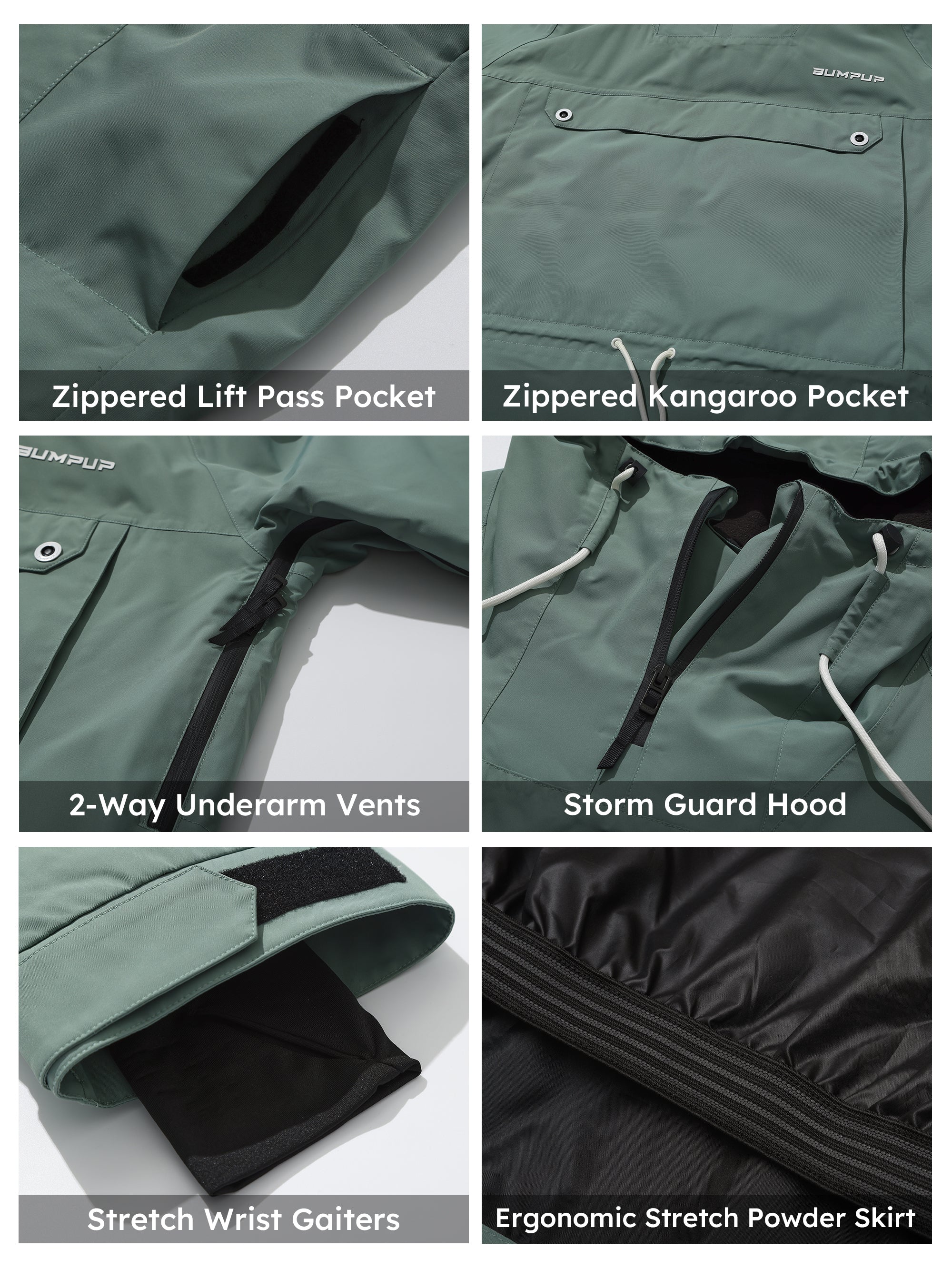 BUMP Insulated Anorak Ski Jacket for Men&Women, Pullover Snowboard  Jacket Coral