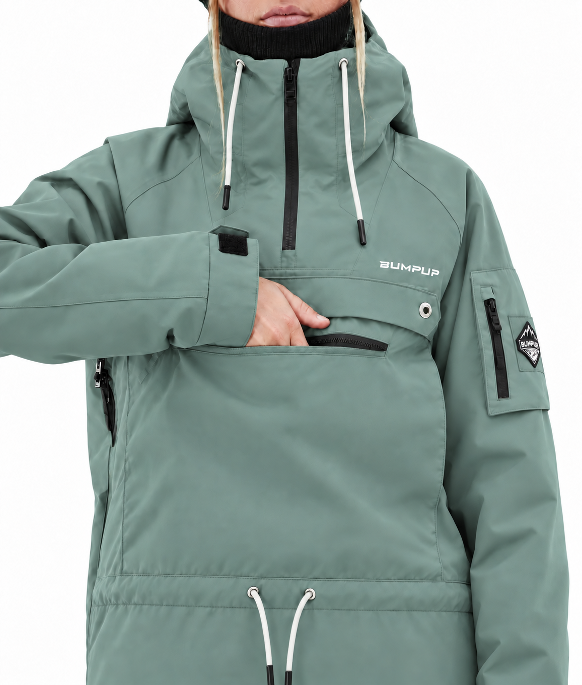 BUMP Insulated Anorak Ski Jacket for Men&Women, Pullover snowboard Jacket Faded Green