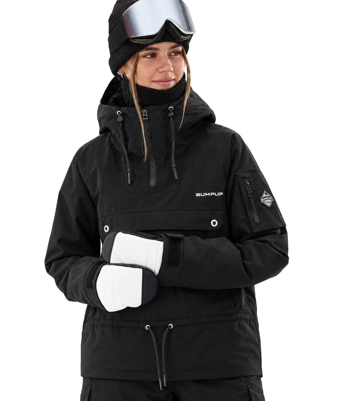 BUMP Insulated Anorak Ski Jacket for Men&Women, Pullover Snowboard  Jacket Black