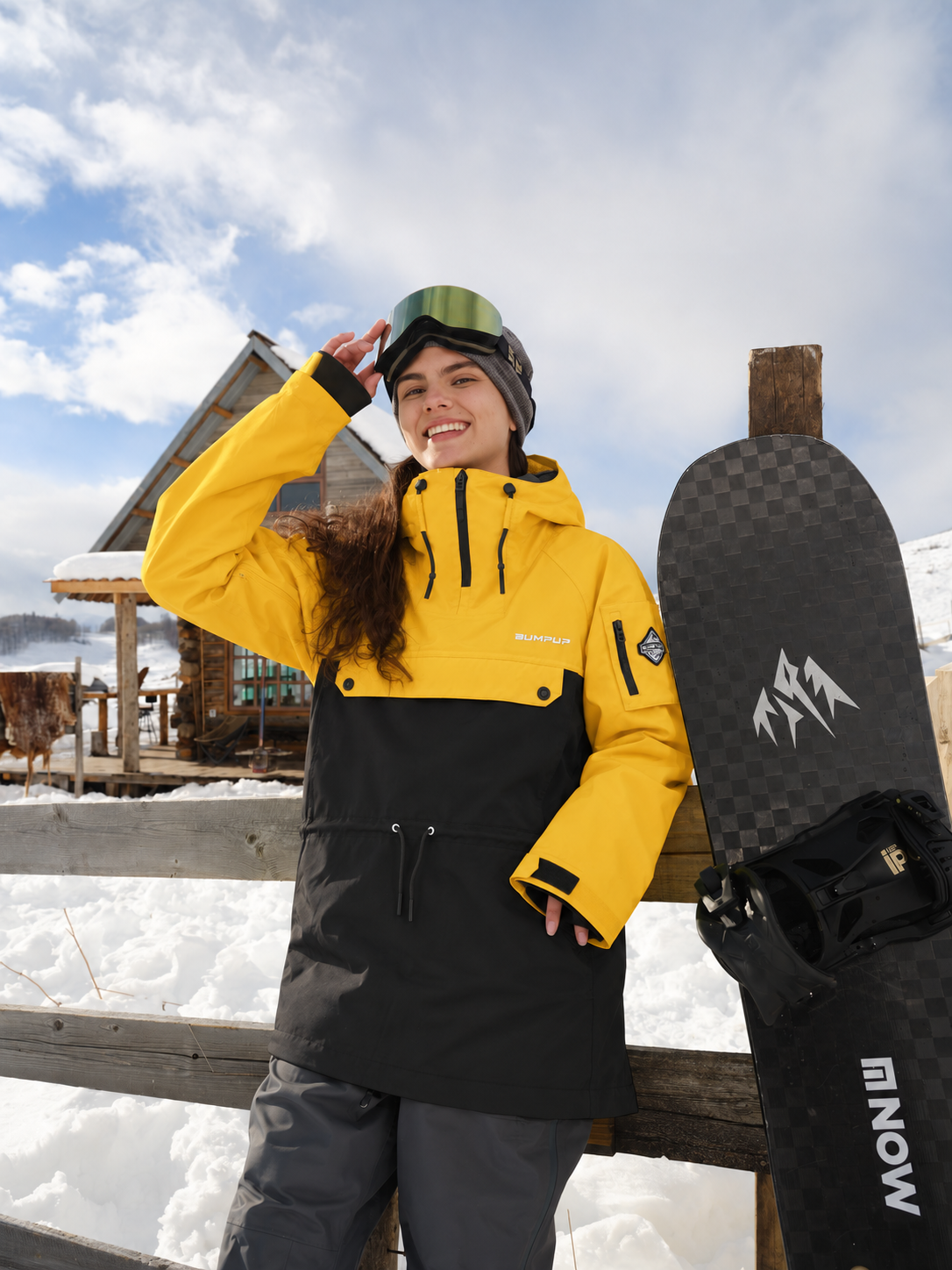 BUMP Insulated Anorak Ski Jacket for Men&Women, Pullover snowboard Jacket Yellow/Black
