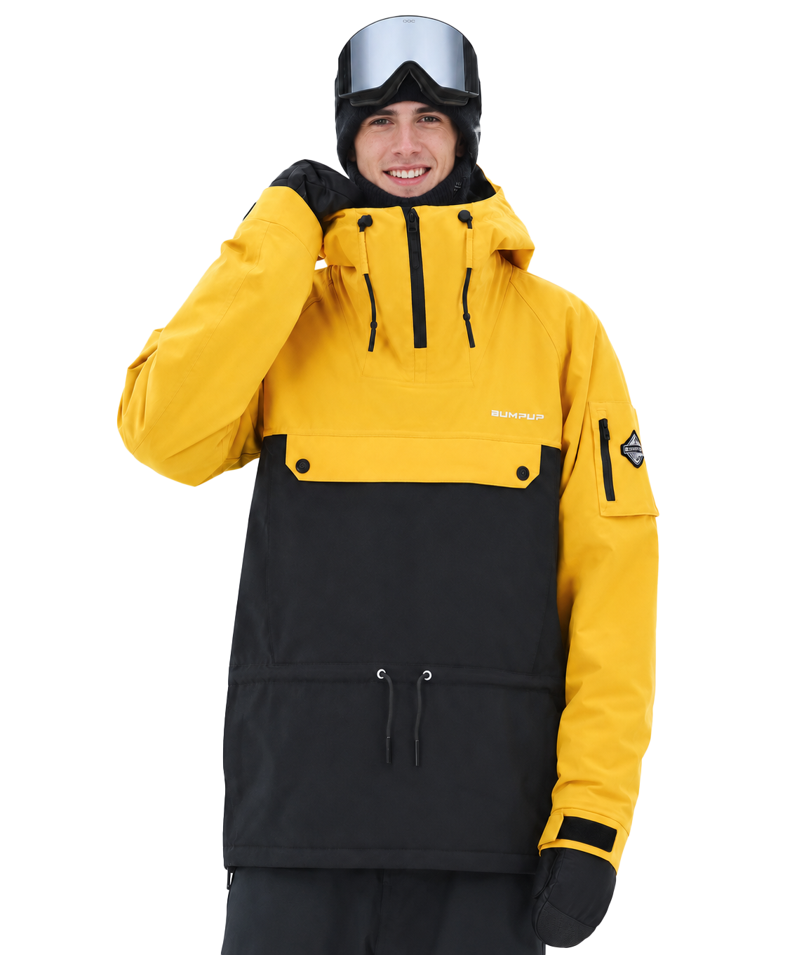 BUMP Insulated Anorak Ski Jacket for Men&Women, Pullover snowboard Jacket Yellow/Black