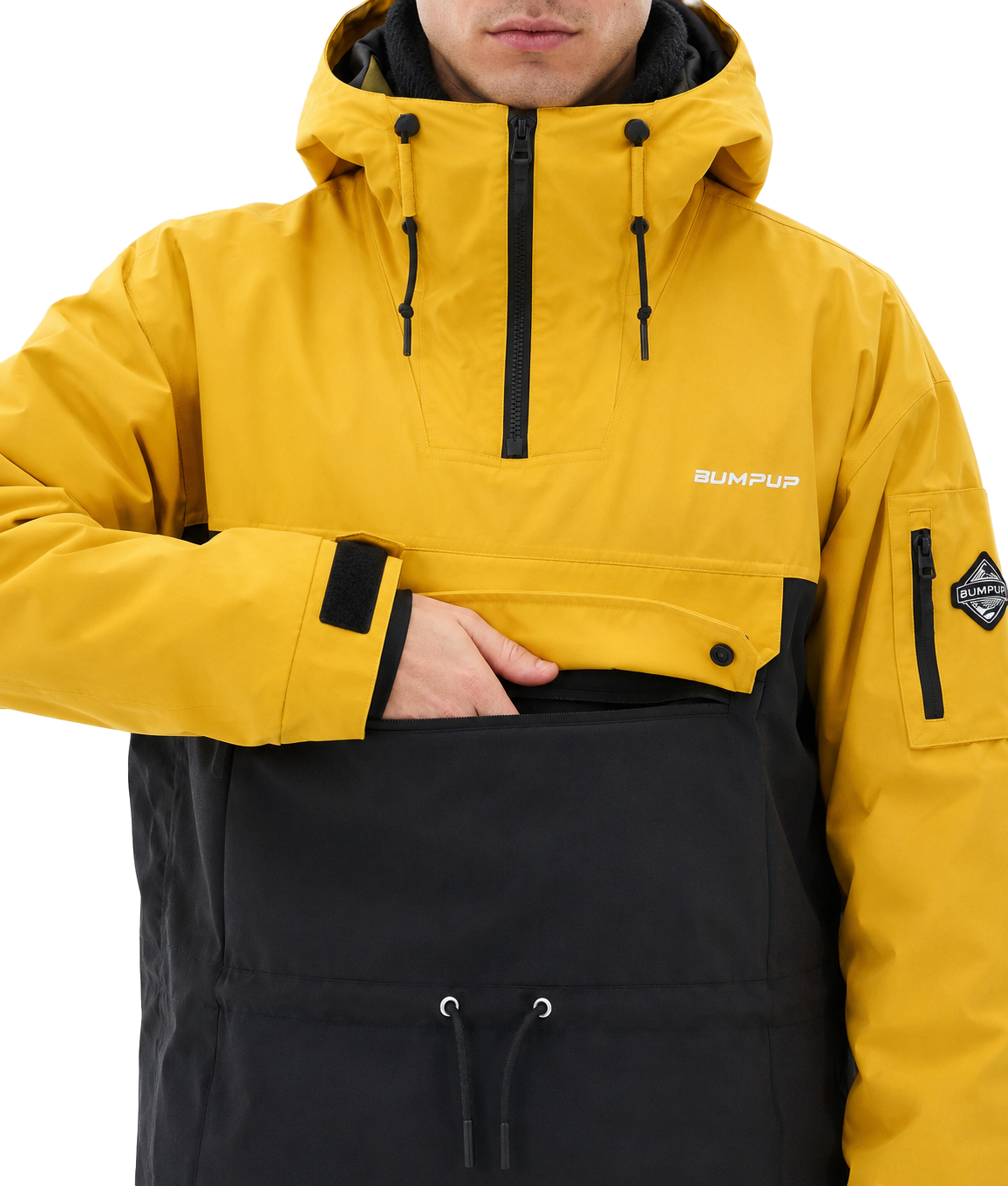 BUMP Insulated Anorak Ski Jacket for Men&Women, Pullover snowboard Jacket Yellow/Black