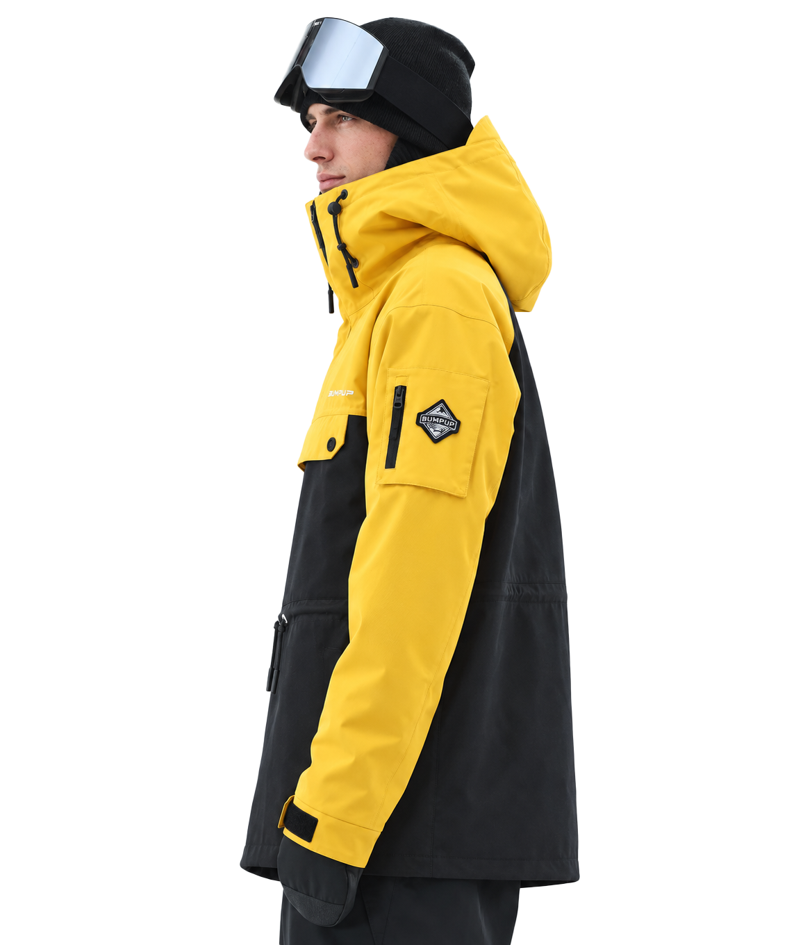 BUMP Insulated Anorak Ski Jacket for Men&Women, Pullover snowboard Jacket Yellow/Black