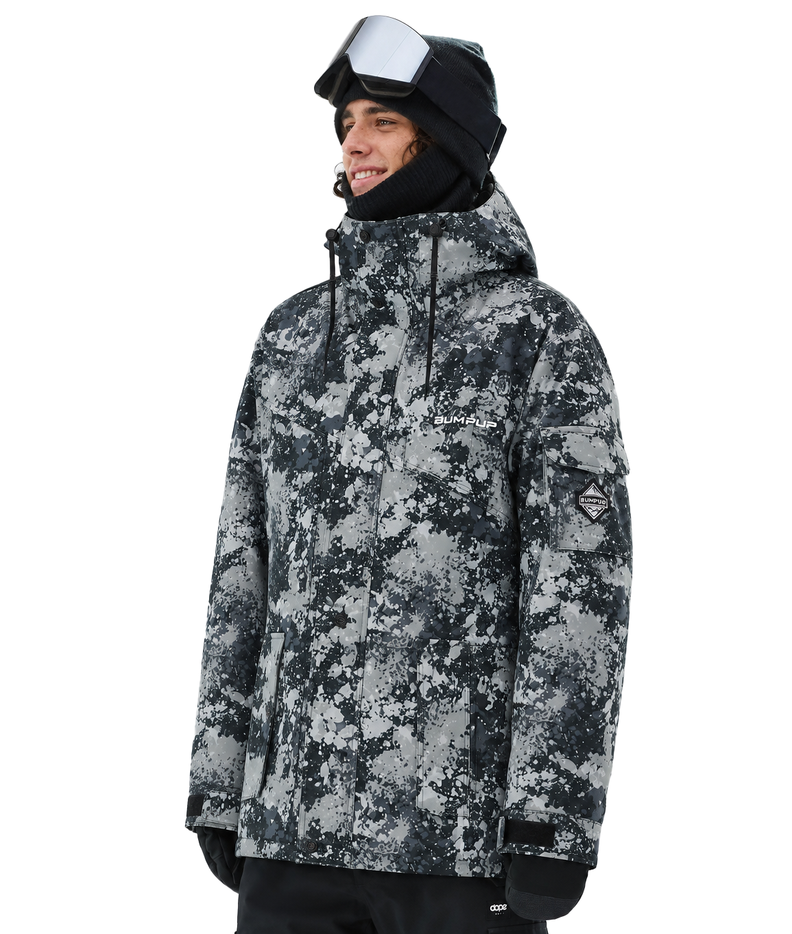 BUMP Iconic Utility Ski Jacket for Men & Women, Insulated Snowboard Jacket Green Camo