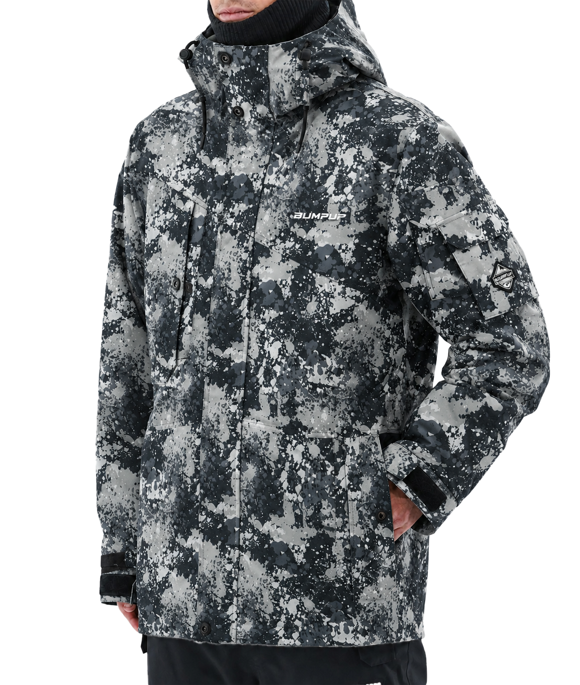 BUMP Iconic Utility Ski Jacket for Men & Women, Insulated Snowboard Jacket Green Camo