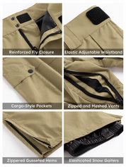 Iconic Cargo Ski Pants for Men & Women, Waterproof Snow Pants Khaki