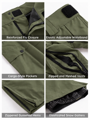 Iconic Cargo Ski Pants for Men & Women, Waterproof Snow Pants Olive Green