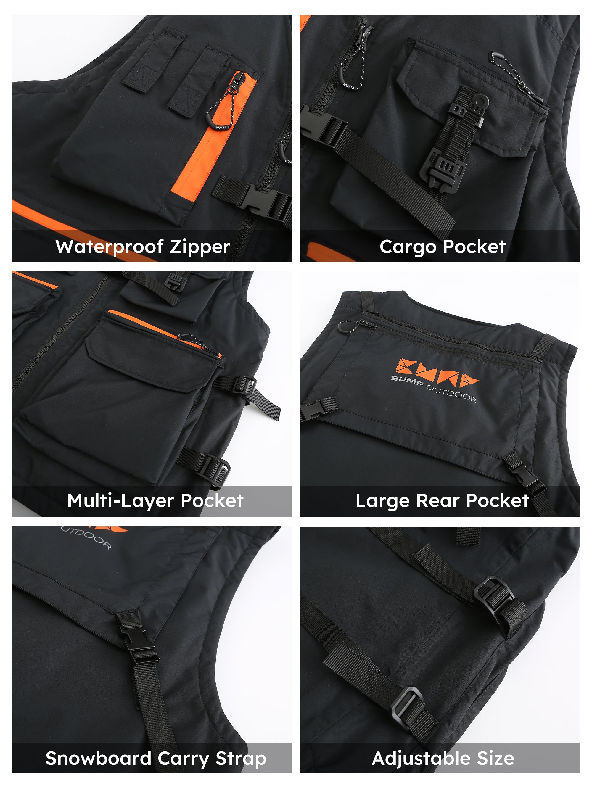 BUMP Outdoor Iconic Insulated Utility Ski & Snowboard Vest for Men & Women