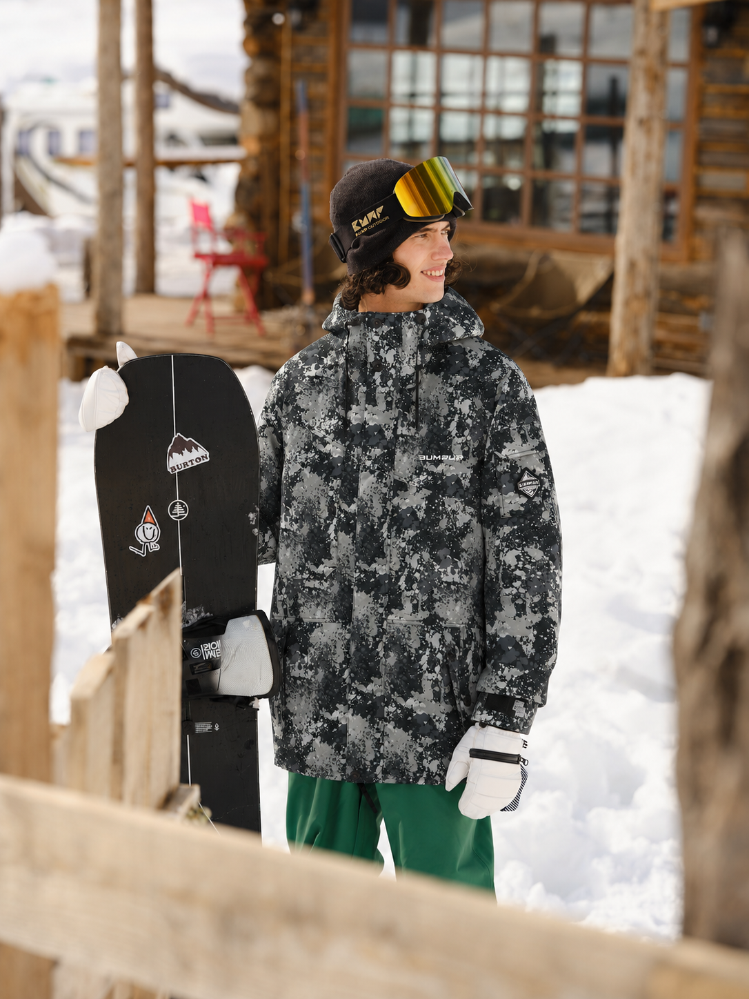 BUMP Iconic Utility Ski Jacket for Men & Women, Insulated Snowboard Jacket Green Camo
