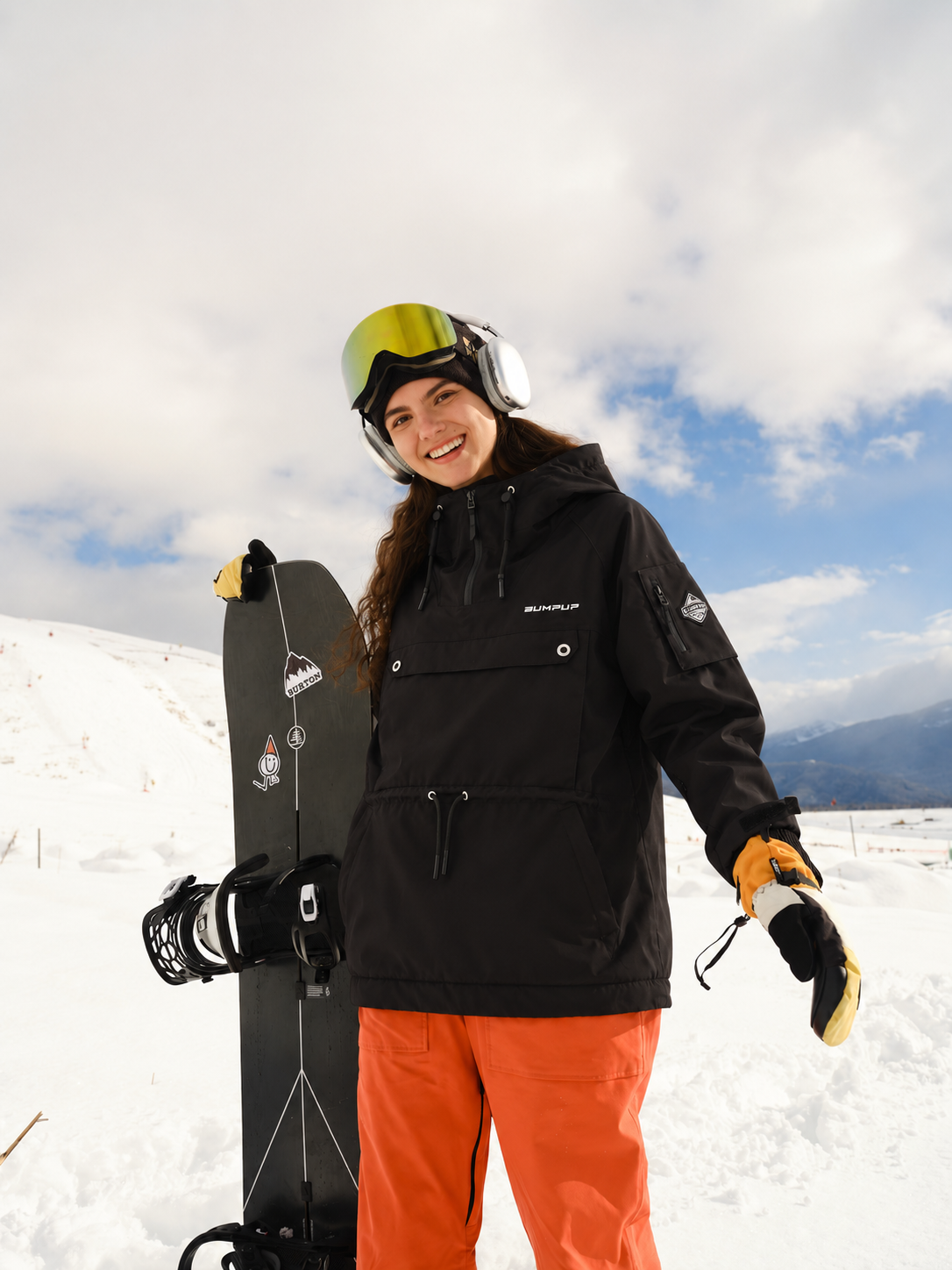 BUMP Insulated Anorak Ski Jacket for Men&Women, Pullover Snowboard  Jacket Black