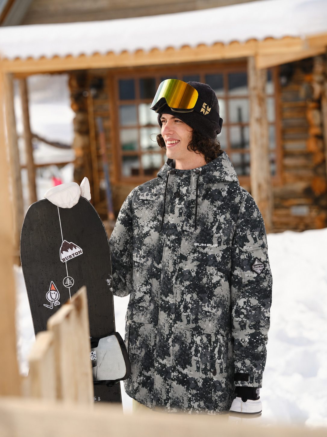 BUMP Iconic Utility Ski Jacket for Men & Women, Insulated Snowboard Jacket Green Camo